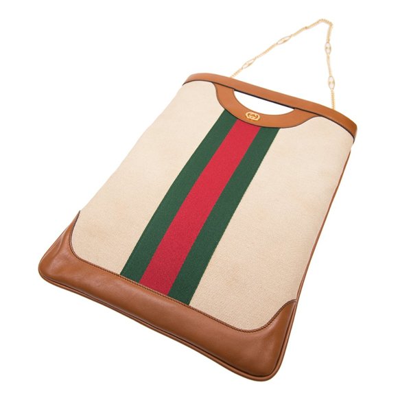 Gucci Interlocking GG Canvas Shoulder Bag with Gold Link Chain NEW W DUST BAG - Picture 4 of 5